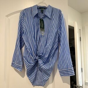 Ralph Lauren Men's Blue and White Striped Shirt